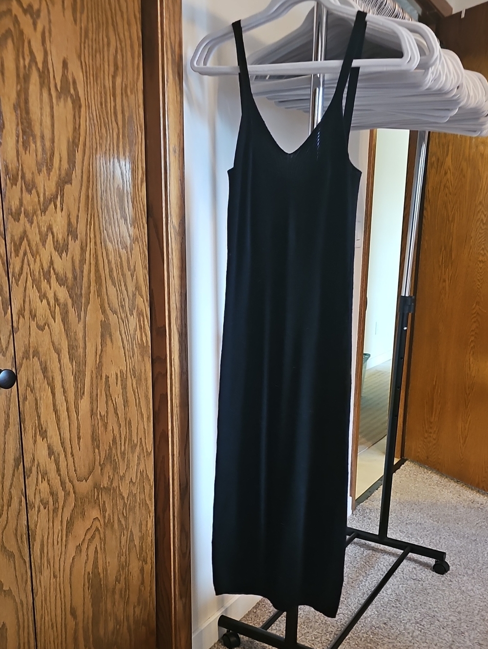 Z Supply Black Midi Sweater Dress with V-Neck